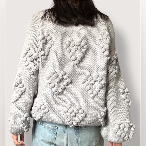 Chaser Chunky Pom Pom Hearts Knit Sweater - Picture 2 of 8